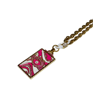 California Caftans Enamel Eye w/ Design Square 18" Gold Plated Necklace