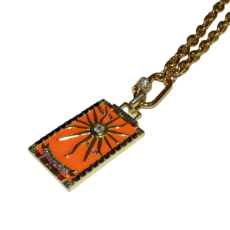 California Caftans Orange Enamel Sun Square 18" Gold Plated Necklace