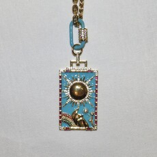 California Caftans  Teal Enamel Hand Sun Square 18" Gold Plated Necklace