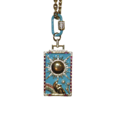 California Caftans  Teal Enamel Hand Sun Square 18" Gold Plated Necklace