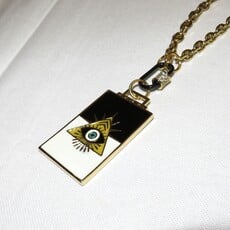 California Caftans  Enamel Triangle Eye Square 18" Gold Plated Necklace