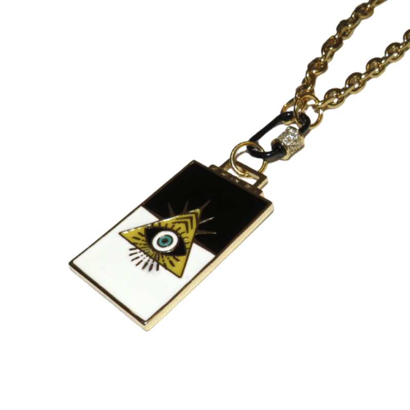 California Caftans Enamel Triangle Eye Square 18" Gold Plated Necklace