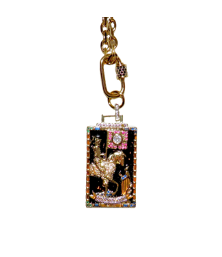 California Caftans Enamel Knight on Horse Square 18" Gold Plated Necklace