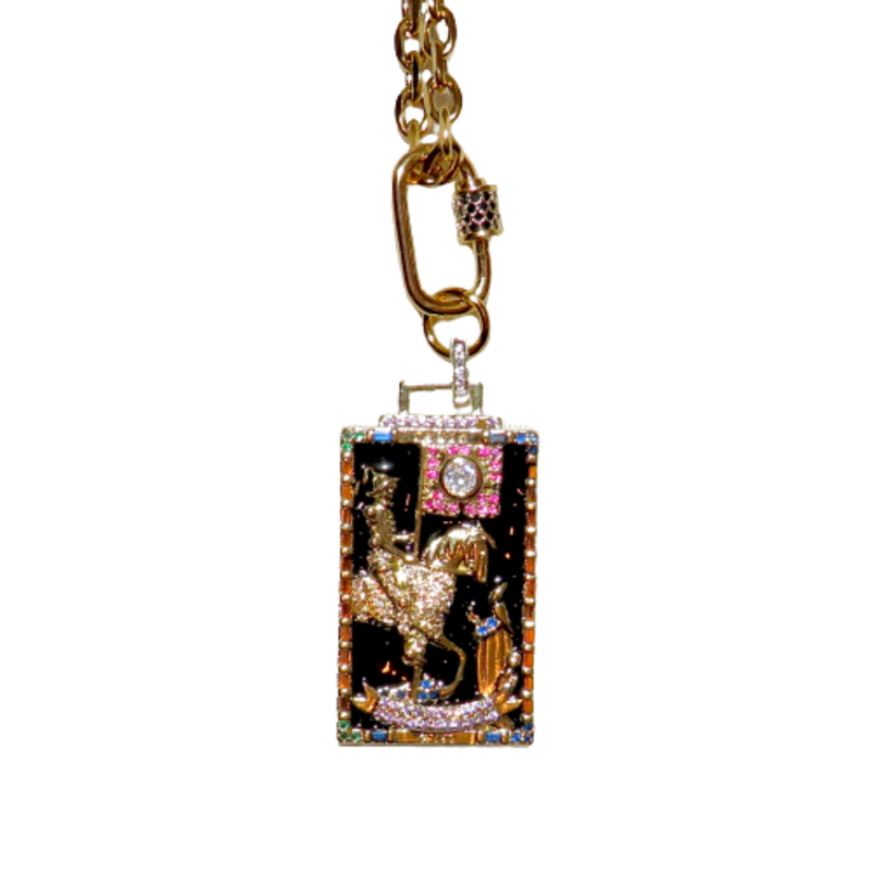 California Caftans Enamel Knight on Horse Square 18" Gold Plated Necklace