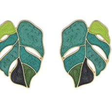 Peepa's Accessories Green Monstera Leaf Earrings