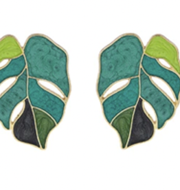 Peepa's Accessories Green Monstera Leaf Earrings