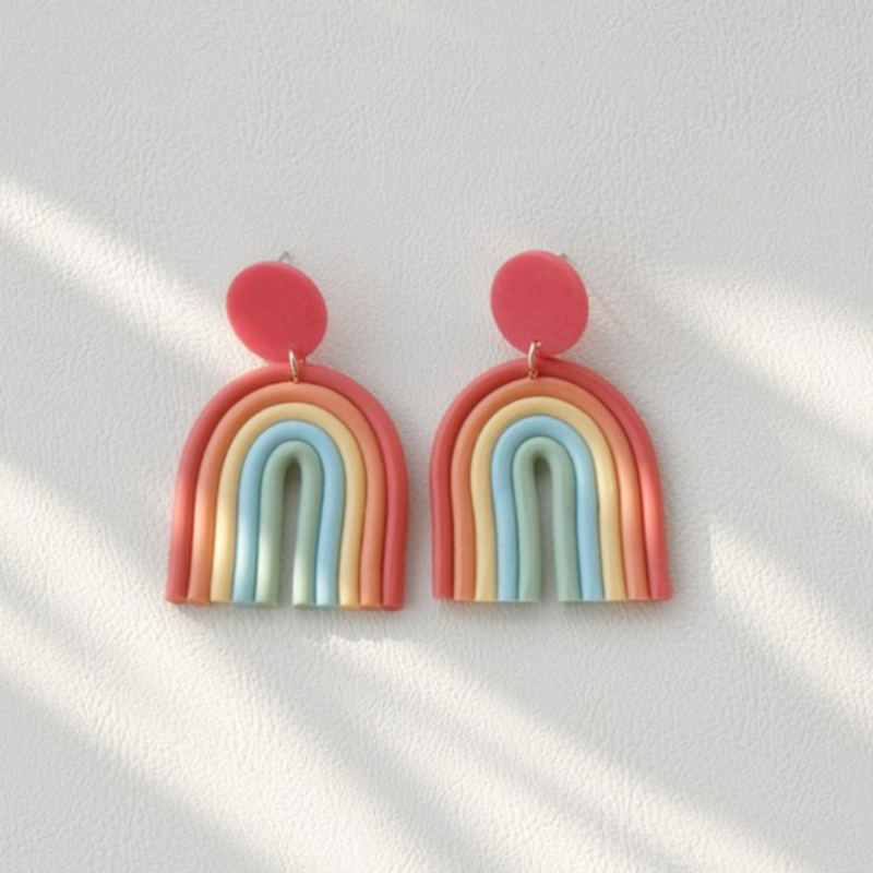 Peepa's Accessories Polymer Clay Red Rainbow Earrings