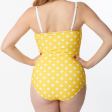Unique Vintage Yellow Polka Dot One Piece Swimsuit