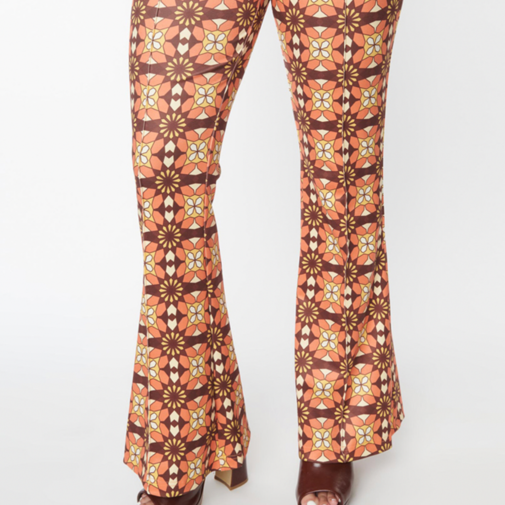 Unique Vintage Orange Mosaic Print Flare Pant