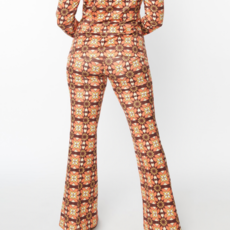 Unique Vintage Orange Mosaic Print Flare Pant