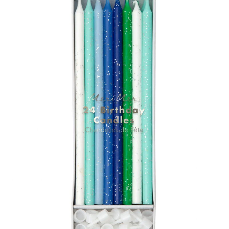MeriMeri Blue Glitter Candles