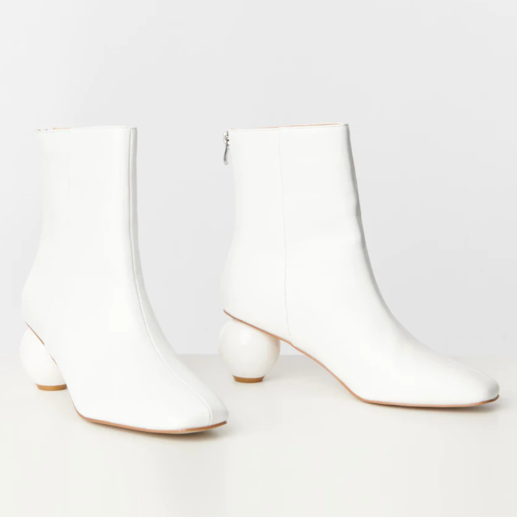 Unique Vintage White Leatherette Ball Heel Booties