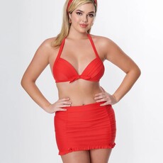 Unique Vintage Drawstring Ruffle Red Swim Skirt