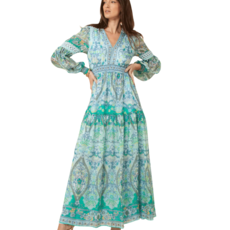 Hale Bob Edlynn Chiffon Teal Maxi Dress