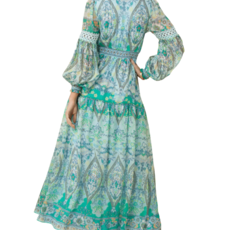 Hale Bob Edlynn Chiffon Teal Maxi Dress
