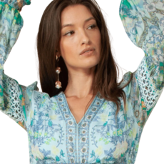 Hale Bob Edlynn Chiffon Teal Maxi Dress