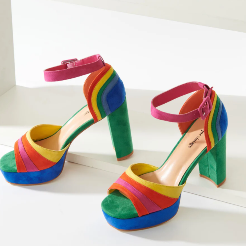 Unique Vintage Peep Toe Rainbow Heel