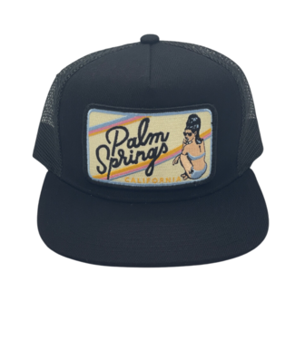 Bartbridge Clothing Co Palm Springs lady in swimsuit trucker hat