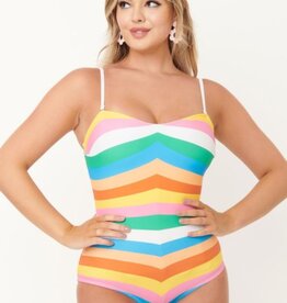 Unique Vintage Rainbow Pride Stripes One Piece Swimsuit