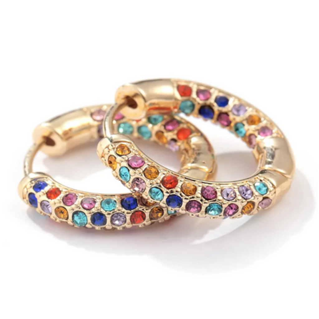 Peepa's Accessories Small Jeweled Gold Hoop Earrings