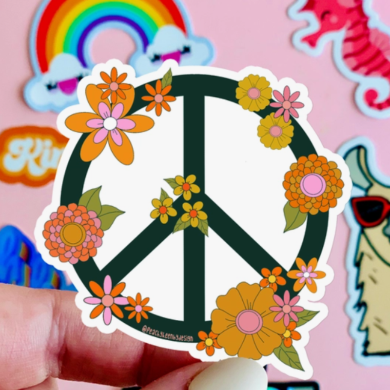 Peachy Keen Floral Peace Sticker