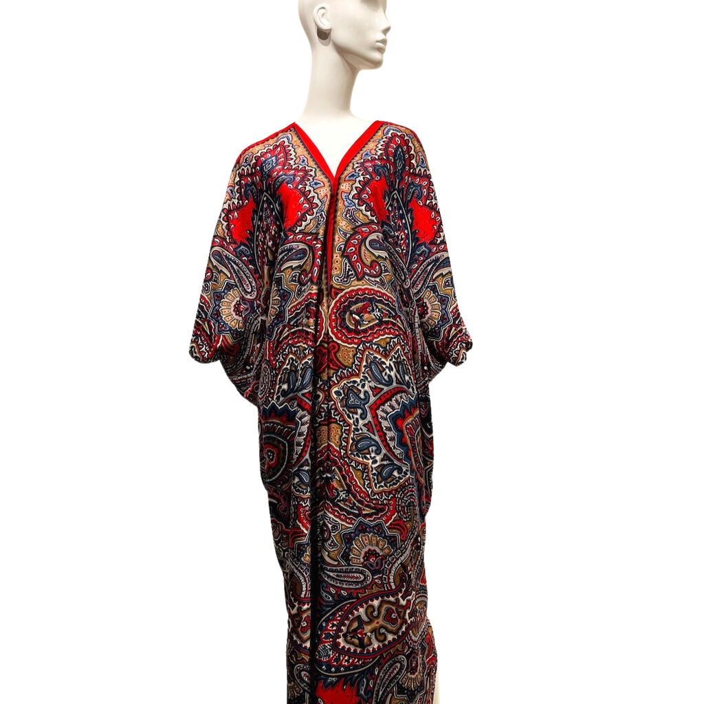 California Caftans Qing Long Silk V-Neck Caftan