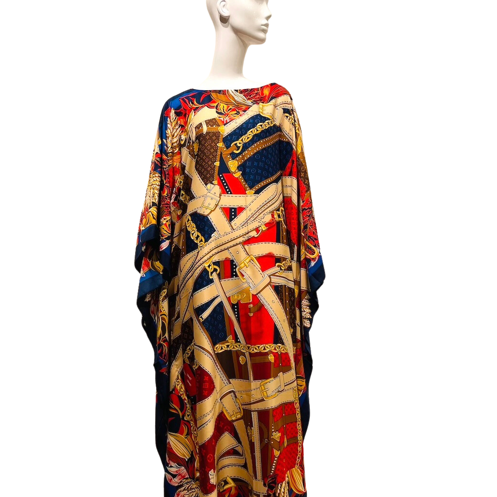 California Caftans Kalei Long Silk Boat Neck Caftan