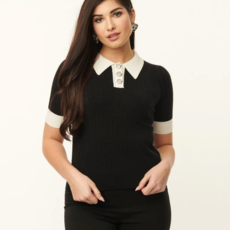Unique Vintage Black/White Prim & Pretty Short Sleeved Sweater