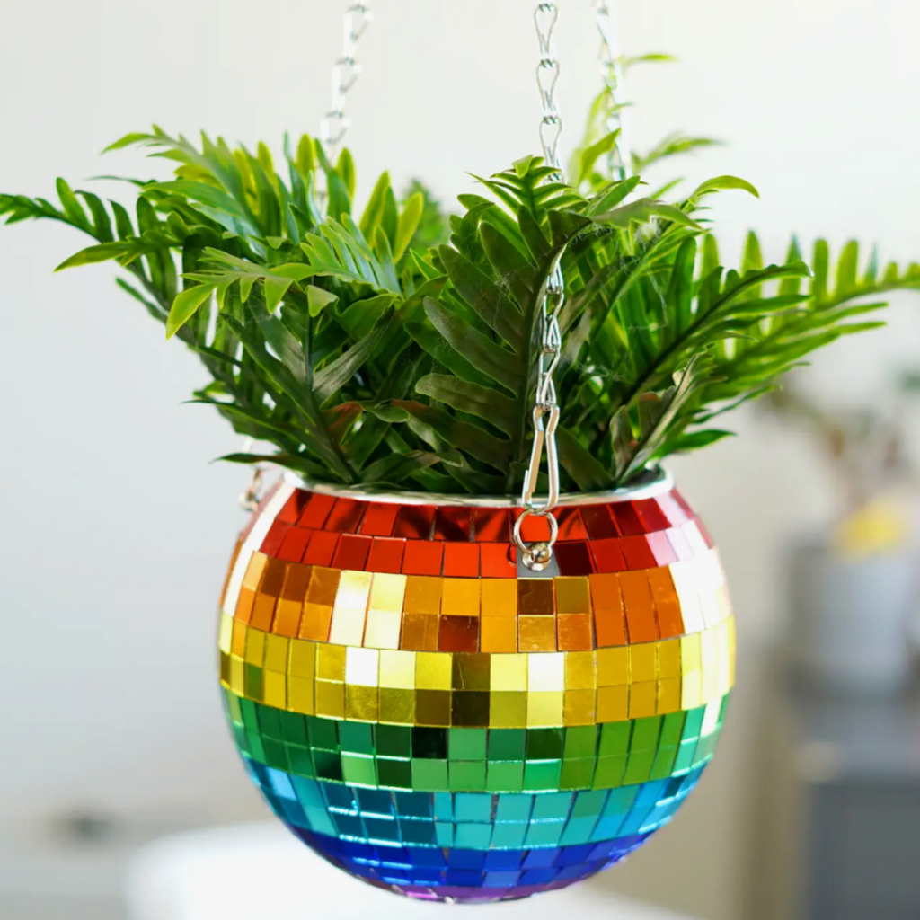 Bubblegum Stuff Disco Ball Hanging Planter: Rainbow