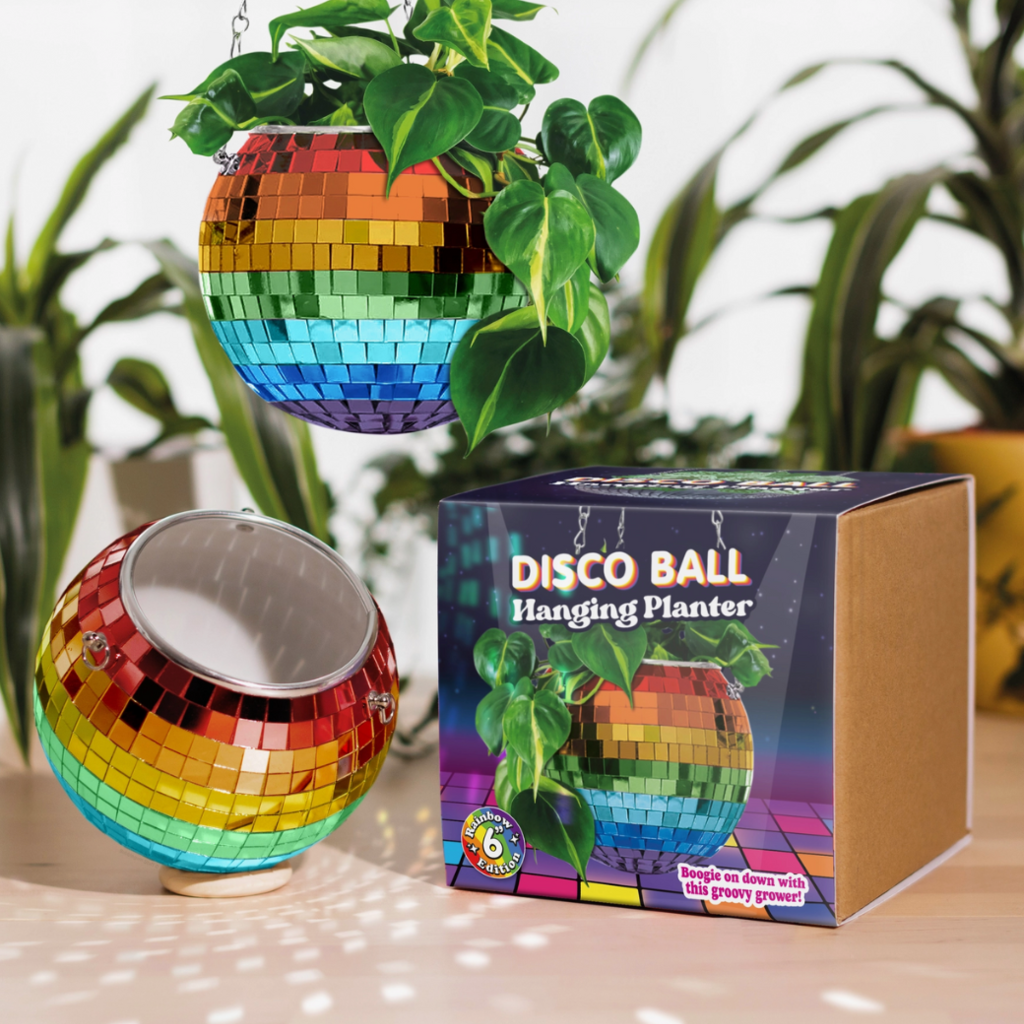 Bubblegum Stuff Disco Ball Hanging Planter: Rainbow