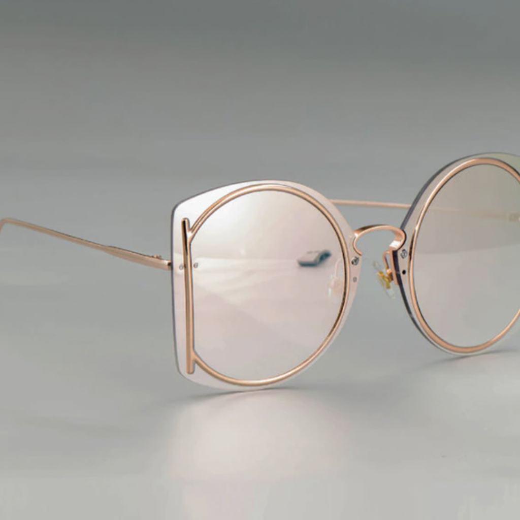 Peepa's Accessories Veronica Rimless Gold Frame Sunglasses Pink Mirror