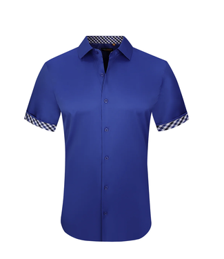 Suslo Couture Solid Blue 4-Way Stretch Button Down
