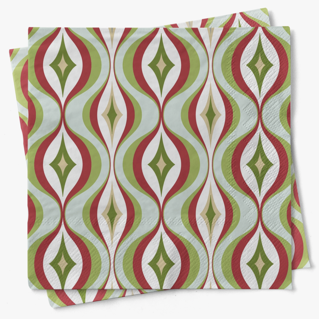 Mod Lounge Paper Co. Mid Mod Red Green Diamond Waves Napkins