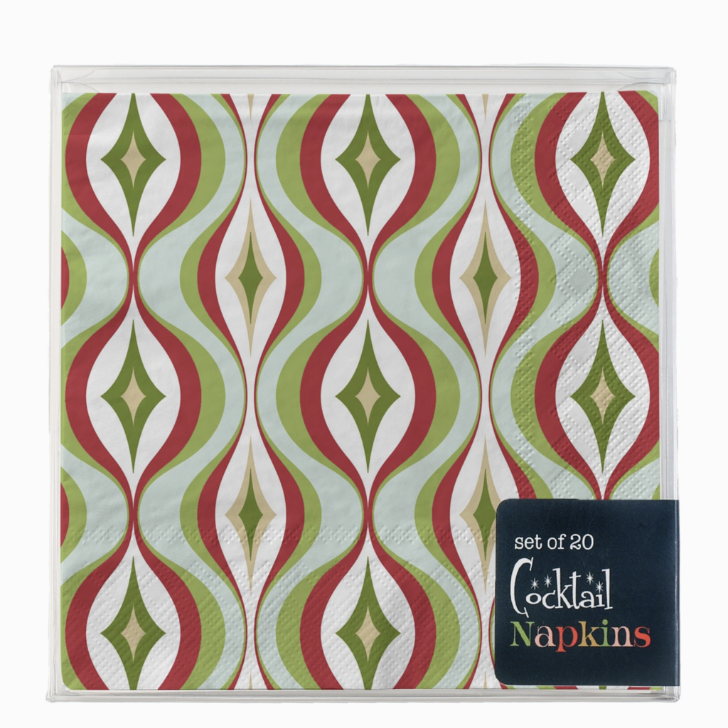 Mod Lounge Paper Co. Mid Mod Red Green Diamond Waves Napkins