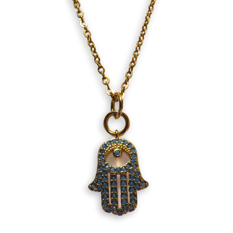 California Caftans Teal Jeweled Hamsa Necklace