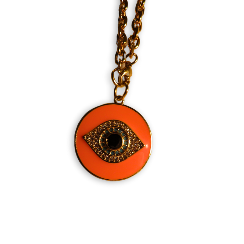 California Caftans Orange Eye Medallion Necklace