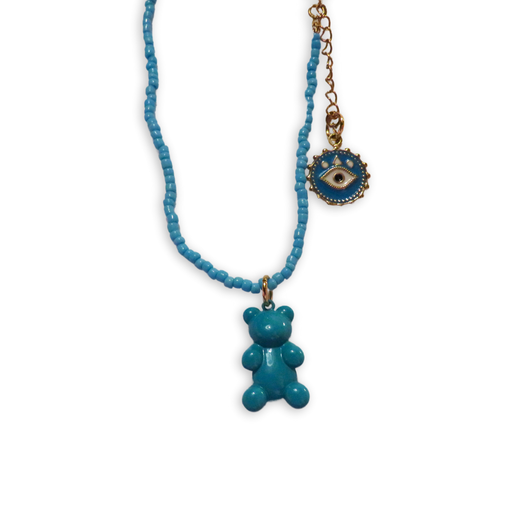 California Caftans Teal Teddy Bear Beaded Necklace Necklace