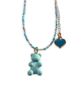 California Caftans Aqua Teddy Bear Beaded Necklace Necklace