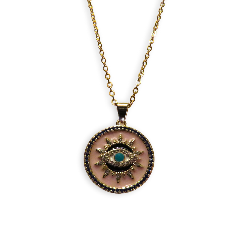 California Caftans Pink/black Sunray Eye Necklace