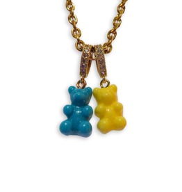 California Caftans Blue/yellow Double Gummy Bear Necklace