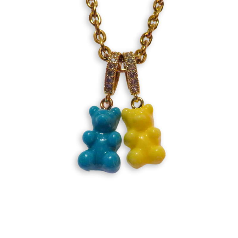 California Caftans Blue/yellow Double Gummy Bear Necklace