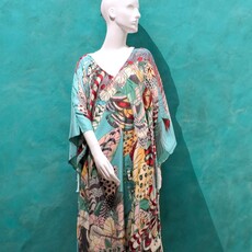 California Caftans Ellen Teal Long Silk V-Neck Caftan