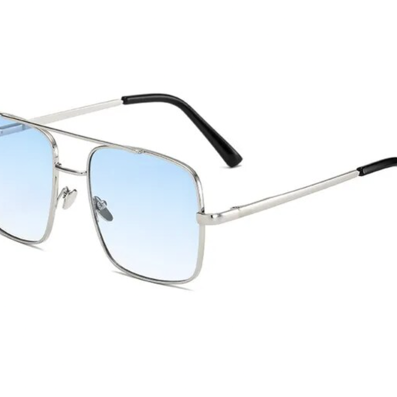 Peepa's Accessories Tony Blue Lense Double-Beam Square Aviator Sunglasses