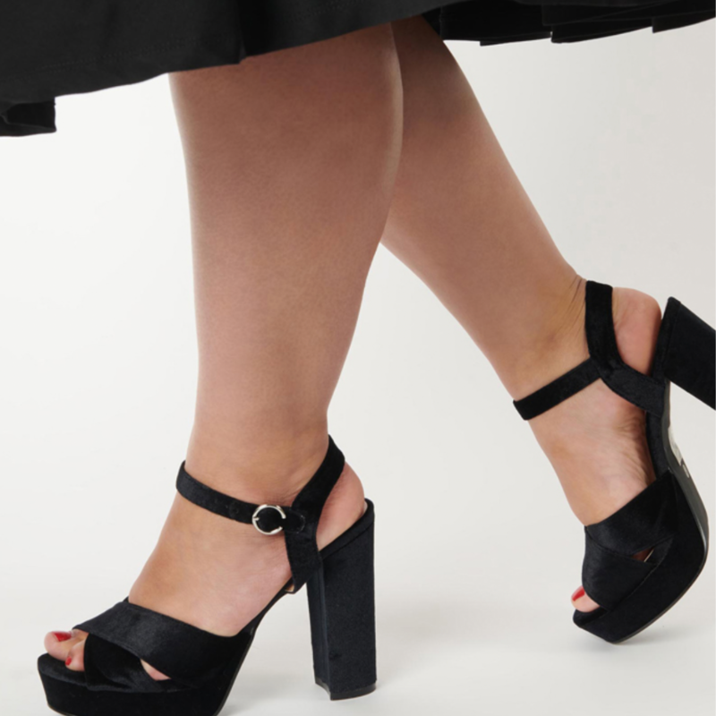 Unique Vintage Black Velvet Platform Heels