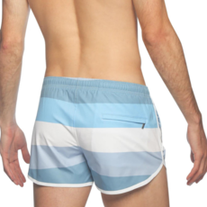 Parke & Ronen Runner Print Stretch Shorts (Blue Mare Puglia Stripes)