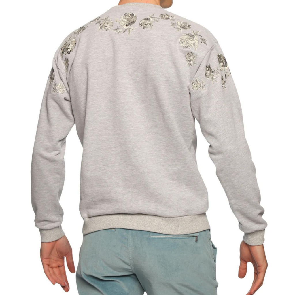 Parke & Ronen Varsity Grey Bouquet Embroidered Sweatshirt