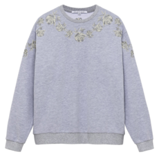 Parke & Ronen Varsity Grey Bouquet Embroidered Sweatshirt