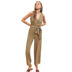 Dress Forum Button Down Sash Belt Jumpsuit (SAGE OLIVE)