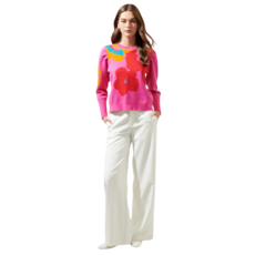 Sugarlips Lillie Cosmo Floral Lurex Puff Sleeve Sweater (Fuschia)