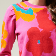 Sugarlips Lillie Cosmo Floral Lurex Puff Sleeve Sweater (Fuschia)